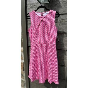 New York & Company Pink Starburst 100% Cotton Fit & Flare Dress Medium NWT